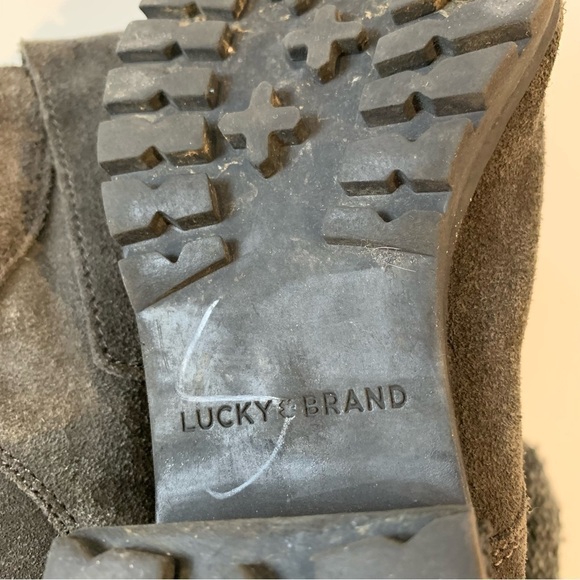Lucky Brand 8.5M Dark Grey Suede Heeled Fold Over Women’s Ankle Booties - Picture 7 of 8